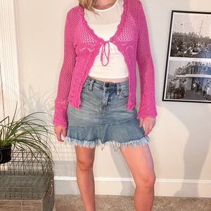 Hot Pink Crochet Tie Shawl from A&R Sports-OSFM